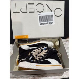 ONCEPT Bogota Hi Top Black & White Sneakers Size 7 With Yellow Accents